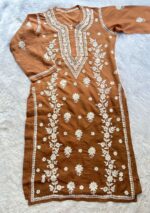 Naina 3D Chikankari Chanderi Long Kurti - Ombre Brown - Image 2
