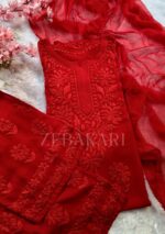 Nazia Viscose 3D Chikankari Long Kurti Set with Dupatta - Maroon - Image 2
