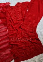 Nazia Viscose 3D Chikankari Long Kurti Set with Dupatta - Maroon - Image 5