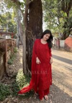 Nazia Viscose 3D Chikankari Long Kurti Set with Dupatta - Maroon - Image 5