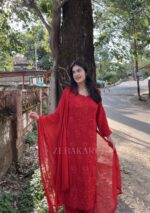 Nazia Viscose 3D Chikankari Long Kurti Set with Dupatta - Maroon - Image 12