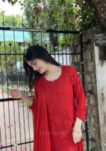 Nazia Viscose 3D Chikankari Long Kurti Set with Dupatta - Maroon - Image 8