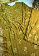 Nazia Viscose 3D Chikankari Long Kurti Set with Dupatta - Mehndi Green - Image 14