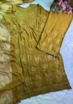 Nazia Viscose 3D Chikankari Long Kurti Set with Dupatta - Mehndi Green - Image 6