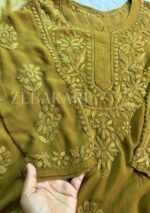 Nazia Viscose 3D Chikankari Long Kurti Set with Dupatta - Mehndi Green - Image 5