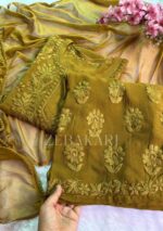 Nazia Viscose 3D Chikankari Long Kurti Set with Dupatta - Mehndi Green - Image 2