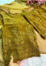 Nazia Viscose 3D Chikankari Long Kurti Set with Dupatta - Mehndi Green - Image 11