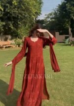 Nazia Viscose 3D Chikankari Long Kurti Set with Dupatta - Dark Brown - Image 6