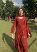 Nazia Viscose 3D Chikankari Long Kurti Set with Dupatta - Dark Brown - Image 12