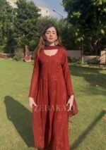 Nazia Viscose 3D Chikankari Long Kurti Set with Dupatta - Dark Brown - Image 11