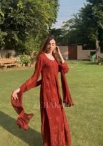 Nazia Viscose 3D Chikankari Long Kurti Set with Dupatta - Dark Brown - Image 10