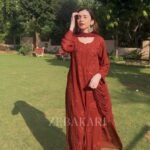 Nazia Viscose 3D Chikankari Long Kurti Set with Dupatta - Dark Brown