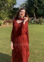 Nazia Viscose 3D Chikankari Long Kurti Set with Dupatta - Dark Brown - Image 9
