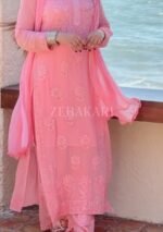 Nazia Viscose 3D Chikankari Long Kurti Set with Dupatta - Pastel Pink - Image 2