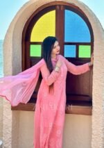 Nazia Viscose 3D Chikankari Long Kurti Set with Dupatta - Pastel Pink