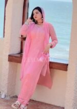 Nazia Viscose 3D Chikankari Long Kurti Set with Dupatta - Pastel Pink - Image 12