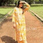 Ruby Mulmul Chikankari Printed 2 PC Long Kurta Set - Yellow