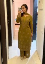 Nazia Viscose 3D Chikankari Long Kurti Set with Dupatta - Mehndi Green