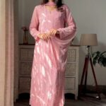 Nazia Viscose 3D Chikankari Long Kurti Set with Dupatta - Pastel Peach