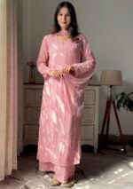 Nazia Viscose 3D Chikankari Long Kurti Set with Dupatta - Pastel Peach