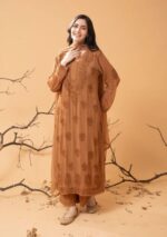Nazia Viscose 3D Chikankari Long Kurti Set with Dupatta - Rust Brown