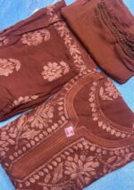 Nazia Viscose 3D Chikankari Long Kurti Set with Dupatta - Dark Brown - Image 4