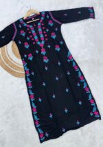 Heer Black Chikankari Rayon Long Kurti - Image 5