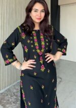 Heer Black Chikankari Rayon Long Kurti - Image 2