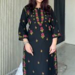 Heer Black Chikankari Rayon Long Kurti
