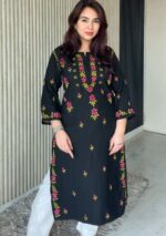Heer Black Chikankari Rayon Long Kurti