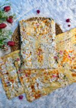 Ruby Mulmul Chikankari Printed 2 PC Long Kurta Set - Yellow - Image 3