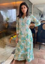 Ruby Mulmul Chikankari Printed 2 PC Long Kurta Set - Sky Blue