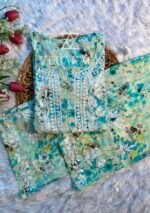 Ruby Mulmul Chikankari Printed 2 PC Long Kurta Set - Sky Blue - Image 2