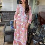 Ruby Mulmul Chikankari Printed 2 PC Long Kurta Set - Pink