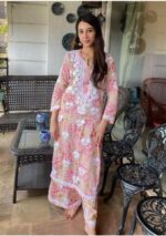 Ruby Mulmul Chikankari Printed 2 PC Long Kurta Set - Pink