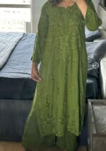 Palak Chikankari Rayon Long Kurti Set with Dupatta - Matcha Green - Image 2
