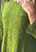 Palak Chikankari Rayon Long Kurti Set with Dupatta - Matcha Green - Image 4