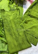 Palak Chikankari Rayon Long Kurti Set with Dupatta - Matcha Green - Image 3
