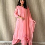 Palak Chikankari Rayon Long Kurti Set with Dupatta - Peach