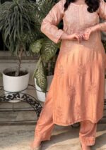 Sahiba Chanderi Chikankari Ombre 3 PC Long Kurta Set - Image 3