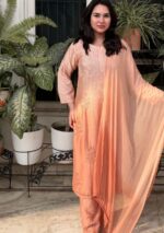 Sahiba Chanderi Chikankari Ombre 3 PC Long Kurta Set - Image 2