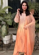 Sahiba Chanderi Chikankari Ombre 3 PC Long Kurta Set