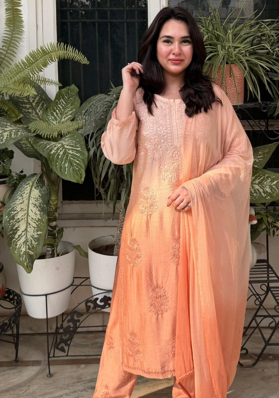 20260420_111717_0010 Sahiba Chanderi Chikankari Ombre 3 PC Long Kurta Set - Image 1