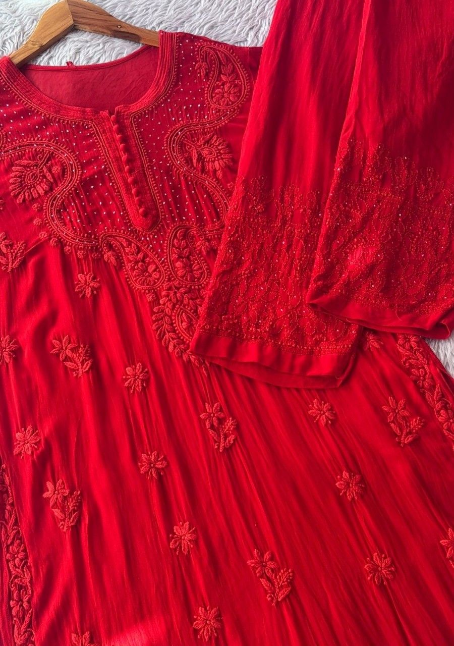 20260420_111717_0018 Nikhat Viscose Chikankari Mukesh work 2PC Long Kurta Set - Image 1