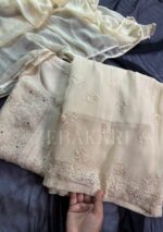 Dia Viscose Resham Jaal Chikankari 3pc Set- Milky Off White - Image 2