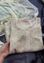 Dia Viscose Resham Jaal Chikankari 3pc Set- Milky Off White - Image 10