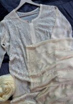 Dia Viscose Resham Jaal Chikankari 3pc Set- Milky Off White - Image 9