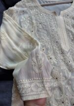 Dia Viscose Resham Jaal Chikankari 3pc Set- Milky Off White - Image 7