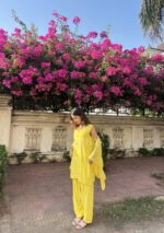 Farshi Shalwar Modal Chikankari 3pc Suit- Yellow - Image 9