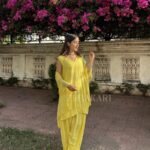Farshi Shalwar Modal Chikankari 3pc Suit- Yellow